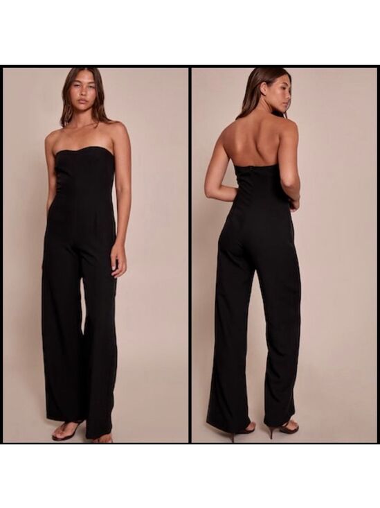 Crystal Sky Pants - Black Strapless Wide Leg Jumpsuit M